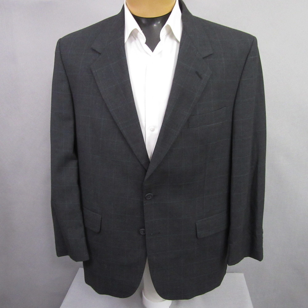 Lord & Taylor Mens Grant Thomas Sport Coat 44R Gray Windowpane‎ Blazer